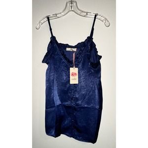 entro Navy Spaghetti Strap Button Down V-Neck Top ~ S